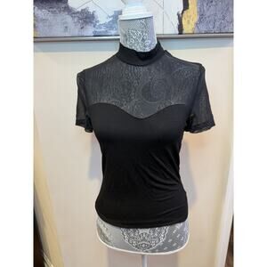 Black Sheer Top Witchy Whimsygoth Romantic Goth Fairy Grunge Short Sleeve Small